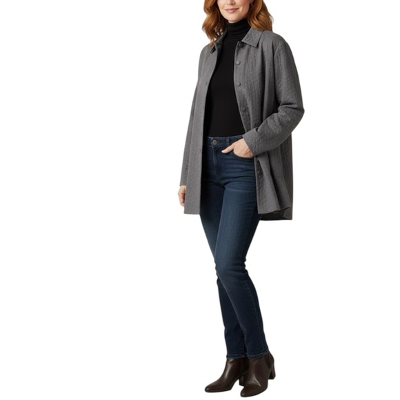 Eileen Fisher Coat Stitched Circle Button Down Quilted Jacket Size Medium - Picture 2 of 10